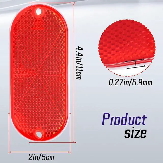 Alt view image 3 of 7 - 2 Pack Oval Reflectors, Red | Self Adhesive, Drill Mount, Quick Mount SAE, For Trailers Driveways