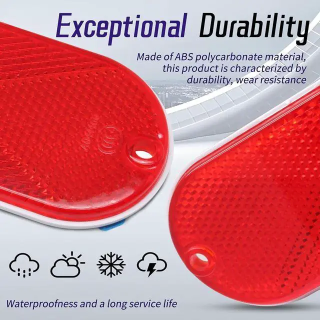 Alt view image 5 of 7 - 2 Pack Oval Reflectors, Red | Self Adhesive, Drill Mount, Quick Mount SAE, For Trailers Driveways