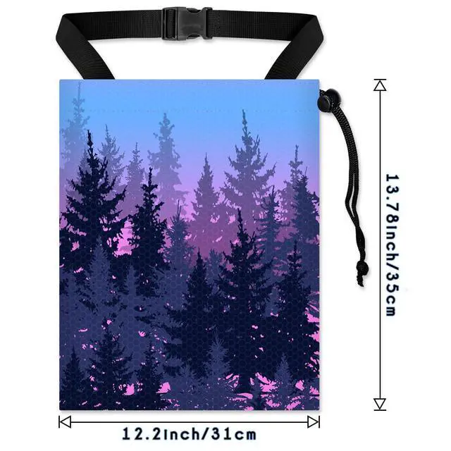 Alt view image 3 of 5 - Car Trash Bag Hanging Back of Seat with Adjustable Snap Buckle Strap Cute Printed Drawstring Garbage Bags for Car-Forest Blue Purple