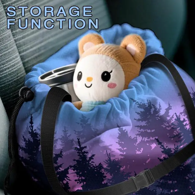 Alt view image 4 of 5 - Car Trash Bag Hanging Back of Seat with Adjustable Snap Buckle Strap Cute Printed Drawstring Garbage Bags for Car-Forest Blue Purple