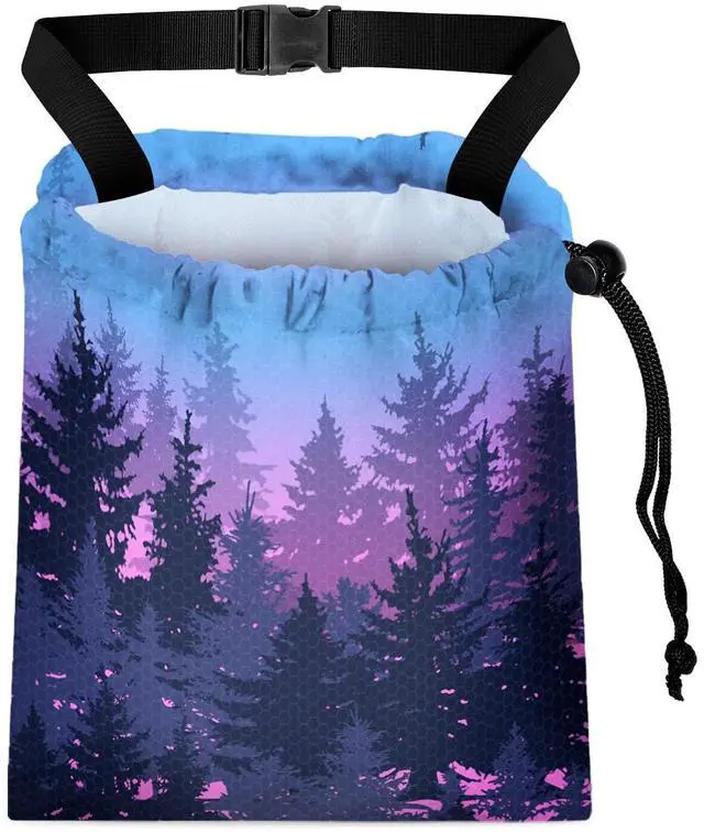 Main image of Car Trash Bag Hanging Back of Seat with Adjustable Snap Buckle Strap Cute Printed Drawstring Garbage Bags for Car-Forest Blue Purple