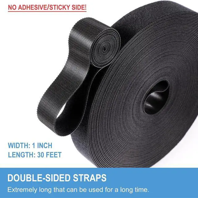 Alt view image 2 of 6 - 1 in x 30 ft Hook and Loop Roll | Double-Sided Strips, Self-Gripping Straps | Reusable Multi-Purpose Wrap Fasteners for Home, Office, Data Center, and More
