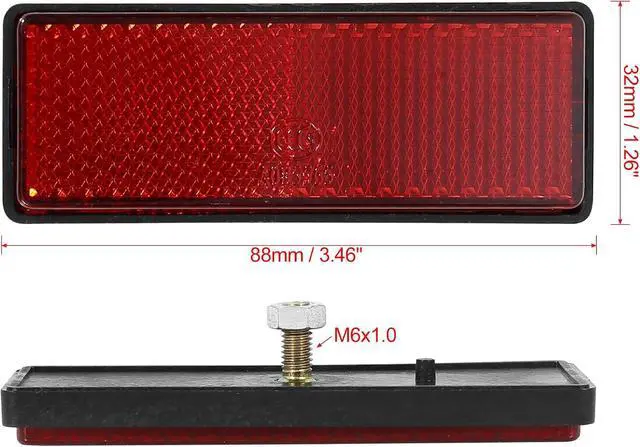 Alt view image 3 of 6 - F FIERCE CYCLE Pair M6x1.0 Red Rectangle Universal Screw Mount Reflective Warning Reflector for Motorcycle Bike