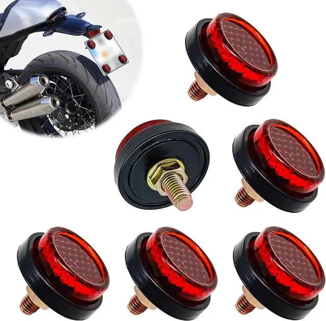 Main image of 6 Pieces Reflectors Round Mini Decorative - Bolts and Nuts Nuts Mini Decorative M5 Screw Tag Bolt Round Reflective for Motorcycle Bike License Plate (Red)
