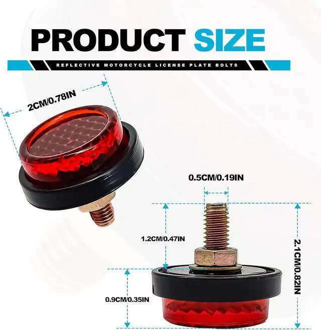 Alt view image 2 of 7 - 6 Pieces Reflectors Round Mini Decorative - Bolts and Nuts Nuts Mini Decorative M5 Screw Tag Bolt Round Reflective for Motorcycle Bike License Plate (Red)