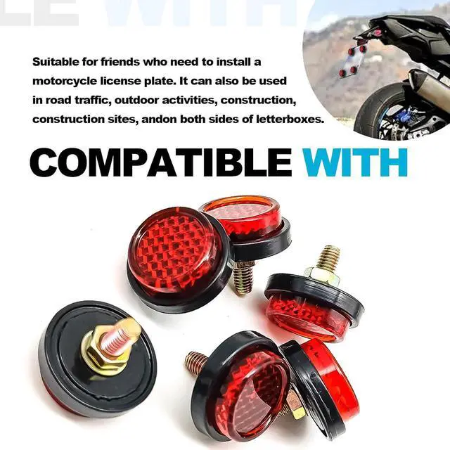 Alt view image 4 of 7 - 6 Pieces Reflectors Round Mini Decorative - Bolts and Nuts Nuts Mini Decorative M5 Screw Tag Bolt Round Reflective for Motorcycle Bike License Plate (Red)