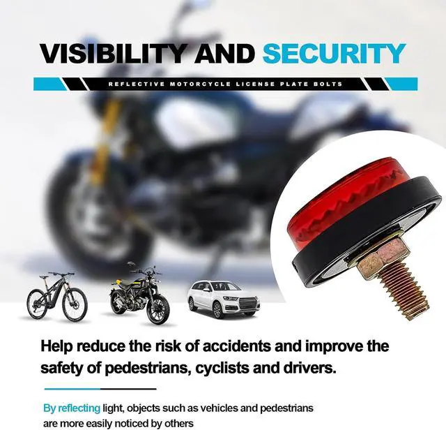 Alt view image 6 of 7 - 6 Pieces Reflectors Round Mini Decorative - Bolts and Nuts Nuts Mini Decorative M5 Screw Tag Bolt Round Reflective for Motorcycle Bike License Plate (Red)