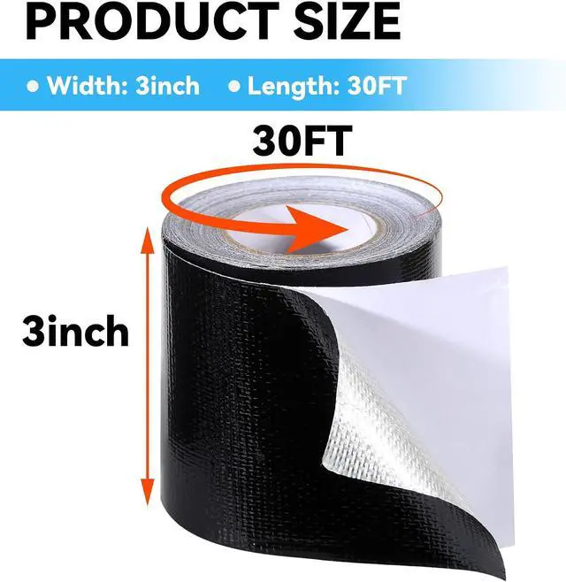 Alt view image 2 of 6 - RV Awning Repair Tape: 3" x 30FT Black Fabric Heavy Duty Waterproof Patch Kit for Sail Tent Boat Cover Outdoor Repair