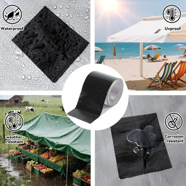 Alt view image 4 of 6 - RV Awning Repair Tape: 3" x 30FT Black Fabric Heavy Duty Waterproof Patch Kit for Sail Tent Boat Cover Outdoor Repair