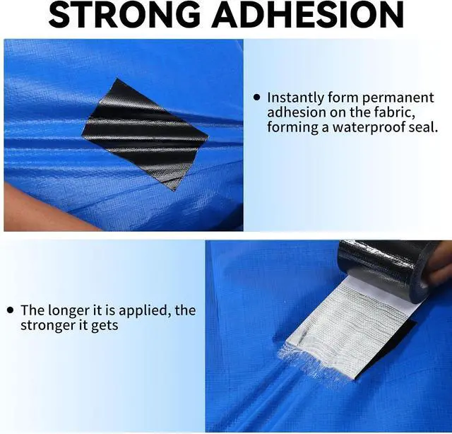 Alt view image 3 of 6 - RV Awning Repair Tape: 3" x 30FT Black Fabric Heavy Duty Waterproof Patch Kit for Sail Tent Boat Cover Outdoor Repair