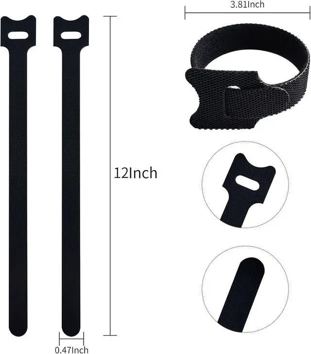 Alt view image 2 of 5 - 100 PCS 12 Inches Black Reusable Cable Ties,Multi-purpose Adjustable Cord Straps,Cable Organizer,Cord Wrap and Hook Loop Cords Management,Adjustable Cord Ties