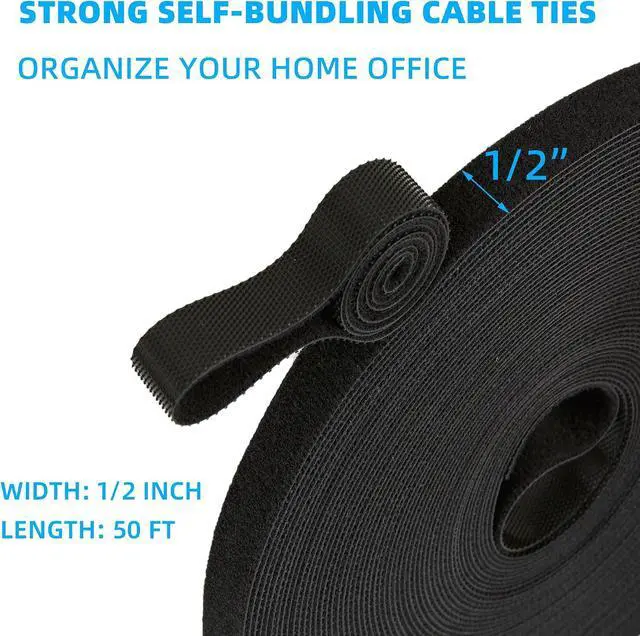 Alt view image 2 of 7 - 50 ft x 1/2 inch Hook and Loop Roll, Reusable Fastening Cable Ties, Multi-Purpose Cable Management Wire Ties Cable Straps for Organizing Home, Office and Data Centers