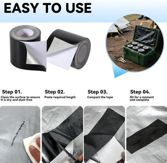 Alt view image 5 of 6 - RV Awning Repair Tape: 3" x 30FT Black Fabric Heavy Duty Waterproof Patch Kit for Sail Tent Boat Cover Outdoor Repair