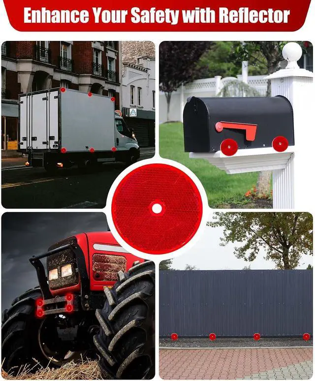 Alt view image 2 of 7 - 16Pcs Red Round Mailbox Reflectors + Screw, Mailbox Reflectors, 3 Inch Reflectors for Car, Bike, Mailbox, Post, Trailer (Red)