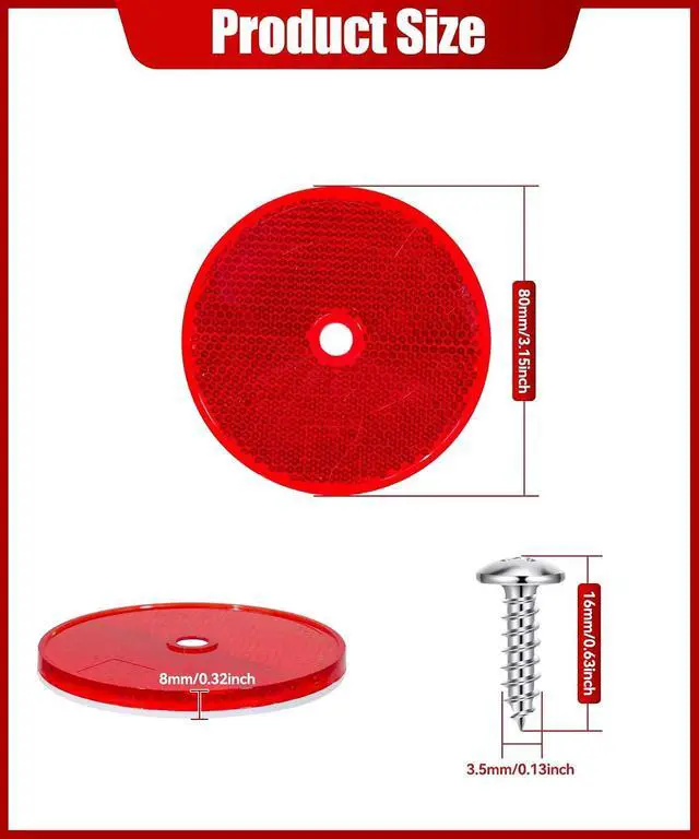 Alt view image 3 of 7 - 16Pcs Red Round Mailbox Reflectors + Screw, Mailbox Reflectors, 3 Inch Reflectors for Car, Bike, Mailbox, Post, Trailer (Red)
