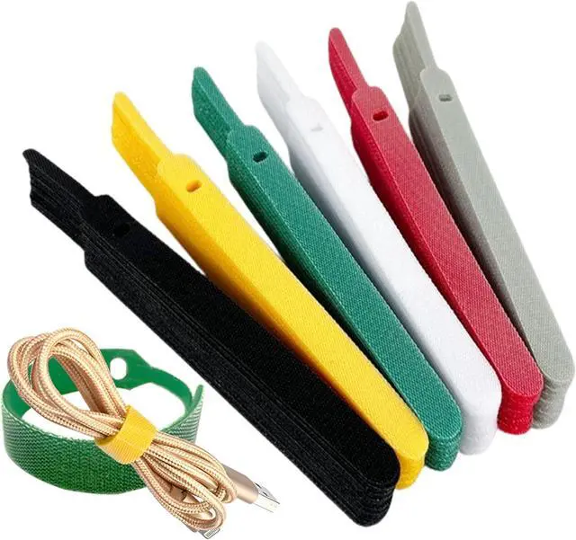 Main image of QUALIALL Reusable Hook and Loop Cable Ties, 150-Pack, 5.9" | End fixable, Neater, 6 Colors, Extendable, Cuttable, Strong Adhesion, Nylon, Wire Management, Durable