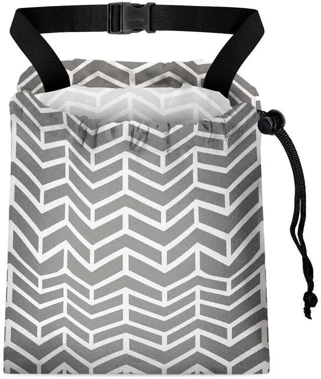 Main image of Car Trash Bag Hanging Back of Seat with Adjustable Snap Buckle Strap Cute Printed Drawstring Garbage Bags for Car-Grey White