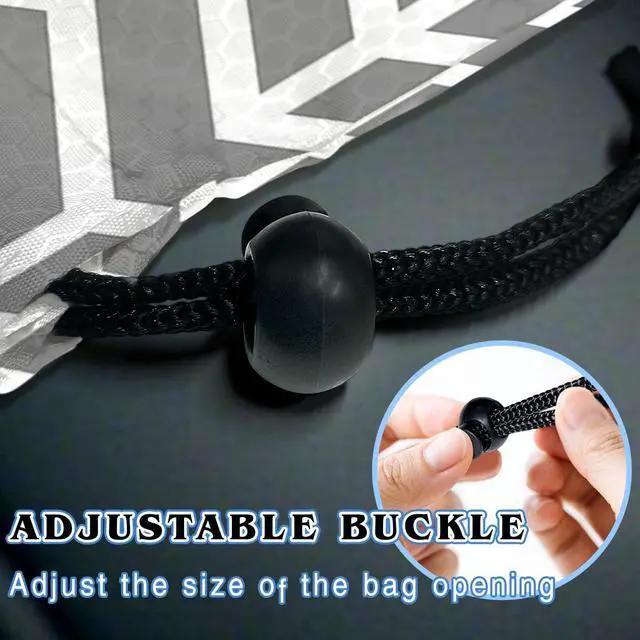 Alt view image 2 of 6 - Car Trash Bag Hanging Back of Seat with Adjustable Snap Buckle Strap Cute Printed Drawstring Garbage Bags for Car-Grey White