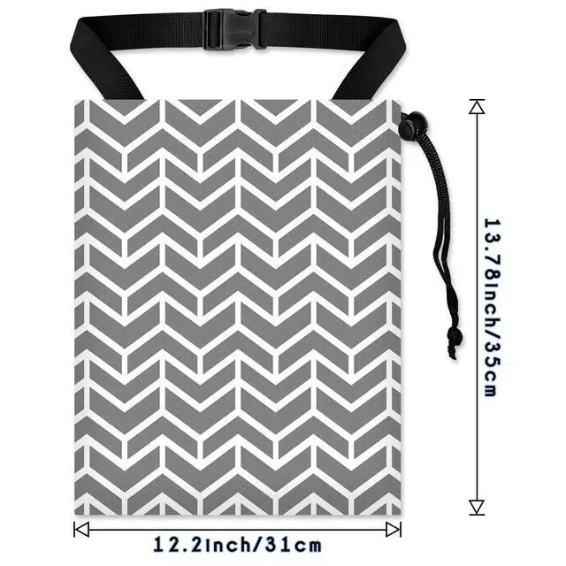 Alt view image 3 of 6 - Car Trash Bag Hanging Back of Seat with Adjustable Snap Buckle Strap Cute Printed Drawstring Garbage Bags for Car-Grey White