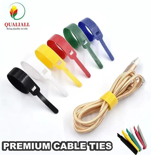 Alt view image 2 of 7 - QUALIALL Reusable Hook and Loop Cable Ties, 150-Pack, 5.9" | End fixable, Neater, 6 Colors, Extendable, Cuttable, Strong Adhesion, Nylon, Wire Management, Durable