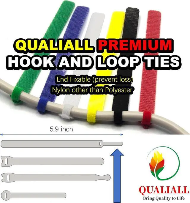 Alt view image 3 of 7 - QUALIALL Reusable Hook and Loop Cable Ties, 150-Pack, 5.9" | End fixable, Neater, 6 Colors, Extendable, Cuttable, Strong Adhesion, Nylon, Wire Management, Durable
