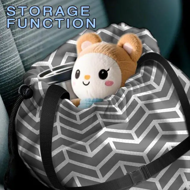Alt view image 4 of 6 - Car Trash Bag Hanging Back of Seat with Adjustable Snap Buckle Strap Cute Printed Drawstring Garbage Bags for Car-Grey White