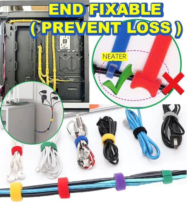 Alt view image 5 of 7 - QUALIALL Reusable Hook and Loop Cable Ties, 150-Pack, 5.9" | End fixable, Neater, 6 Colors, Extendable, Cuttable, Strong Adhesion, Nylon, Wire Management, Durable