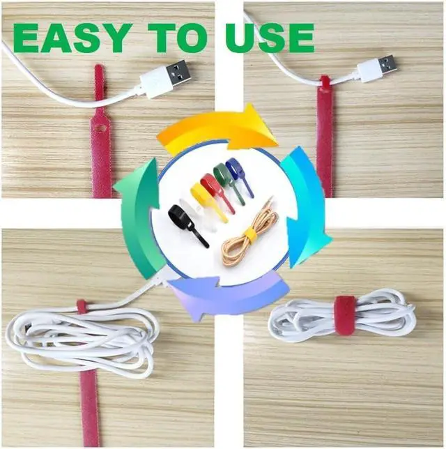 Alt view image 7 of 7 - QUALIALL Reusable Hook and Loop Cable Ties, 150-Pack, 5.9" | End fixable, Neater, 6 Colors, Extendable, Cuttable, Strong Adhesion, Nylon, Wire Management, Durable