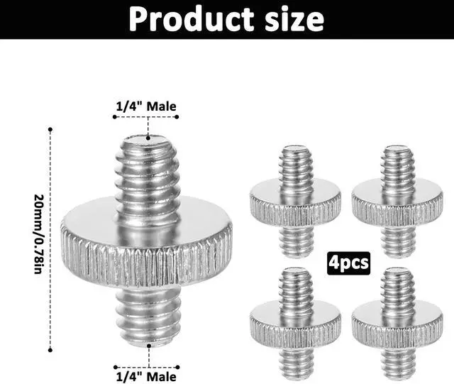 Alt view image 2 of 7 - Standard 1/4"-20 Male to 1/4"-20 Male Tripod Screw, 4 PCS Standard Camera Screw Adapter Converter Double Head Tripod Mounting Thread Light Stand Screws for Shoulder Rig Stud Mounting Accessories