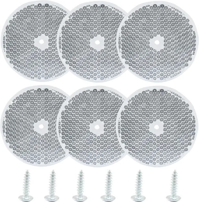 Main image of 6 Pack White Round Reflector | Front Reflector, Mounting Screw Included, Safety Reflectors, For Driveway, Trailer, Posts