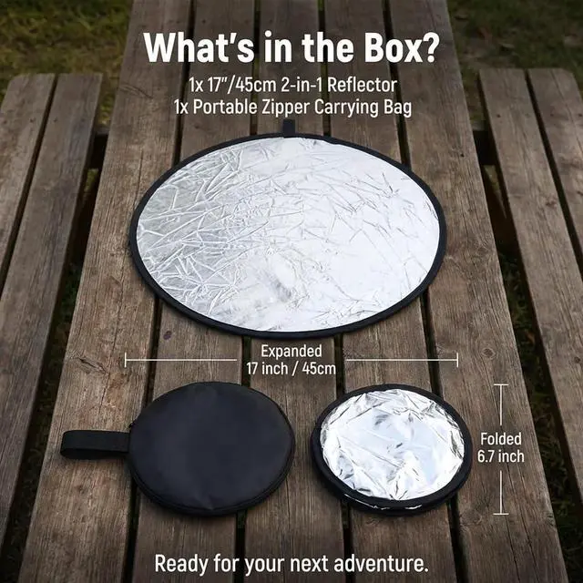 Alt view image 3 of 7 - Round Folding Portable Photography Reflector, 2 in 1 Lighting Reflectors, Camera Photo Reflector Diffuser, Light Reflectors for Portrait Photography, Still Life Fill Light (18inch/45cm, Silver, White)