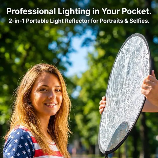 Alt view image 5 of 7 - Round Folding Portable Photography Reflector, 2 in 1 Lighting Reflectors, Camera Photo Reflector Diffuser, Light Reflectors for Portrait Photography, Still Life Fill Light (18inch/45cm, Silver, White)