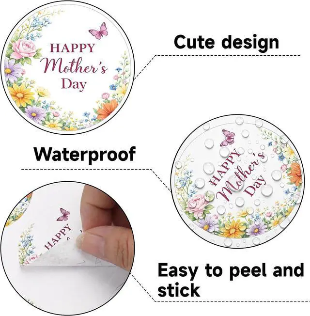 Alt view image 3 of 7 - Alynta Happy Mothers Day Stickers 2 Inch 60Pcs Mother's Day Stickers | Large Round Mothers Day Gift Sticker Self-Adhesive Floral Sticker Labels for Envelope Seals Cards Party Favors (Multicolor)