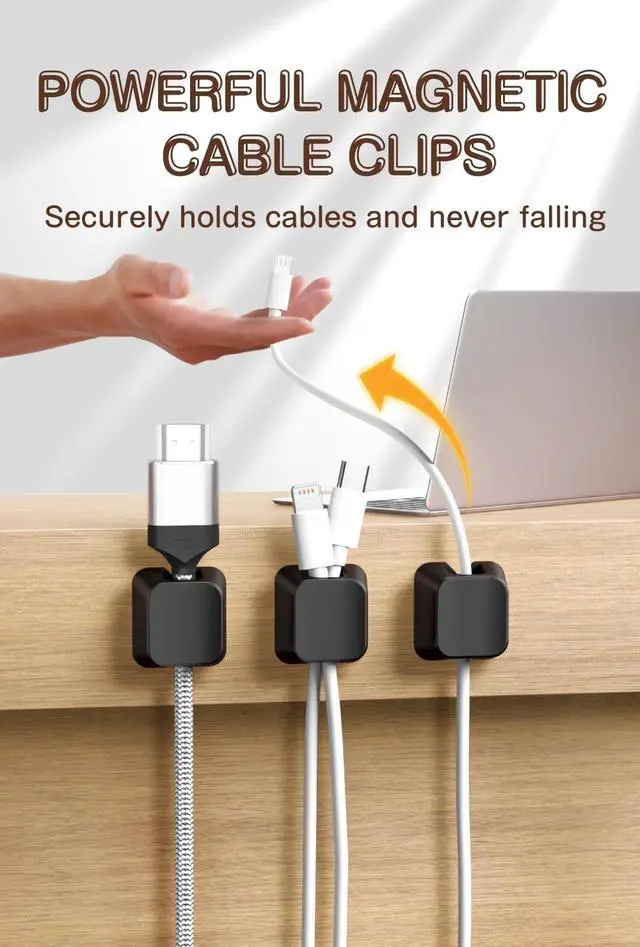 Alt view image 5 of 7 - Maveek Magnetic Cord Clips, Cable Holder Magnet Silicone Cord Organizer Keyboard Keys Square Cable Management for Charging USB C Ethernet HDMI Home Office Car TV Cables (5 Pack, Black)