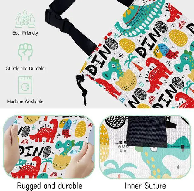 Alt view image 3 of 7 - Cartoon Dinosaur Car Trash Bag,Palms Hanging Drawstring Car Garbage Bag,Waterproof Canvas Car Back Seat Organizer with Adjustable Buckle,for Vehicles,SUVs,Camping,Road Trips