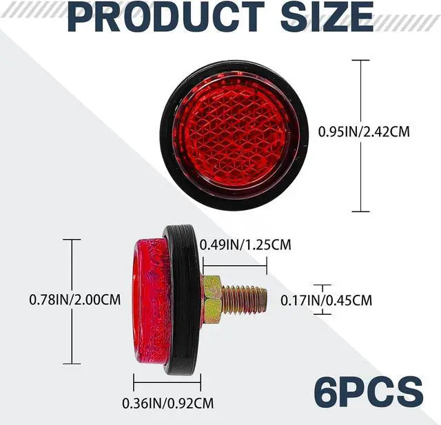Alt view image 2 of 7 - 6PCS Mini Reflector with with Bolts and Nuts Type M5 Universal Screw Tag Bolt, Round Reflector Decorative for Motorcycle, Motorcycle Bicycle Car Accessory (Red)