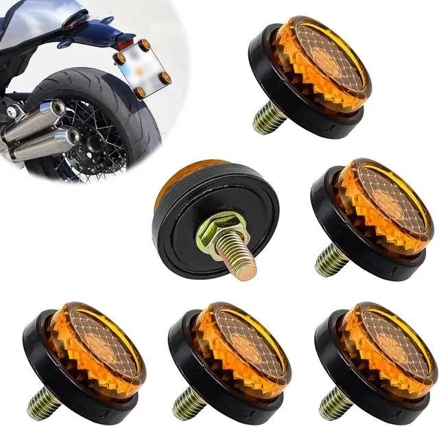 Main image of 6 Pieces Reflectors Round Mini Decorative - Bolts and Nuts Nuts Mini Decorative M5 Screw Tag Bolt Round Reflective for Motorcycle Bike License Plate (Yellow)