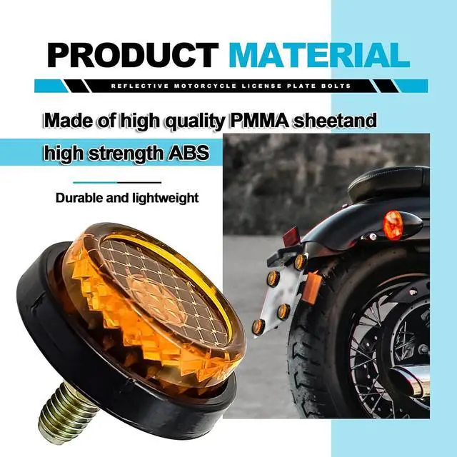 Alt view image 5 of 7 - 6 Pieces Reflectors Round Mini Decorative - Bolts and Nuts Nuts Mini Decorative M5 Screw Tag Bolt Round Reflective for Motorcycle Bike License Plate (Yellow)