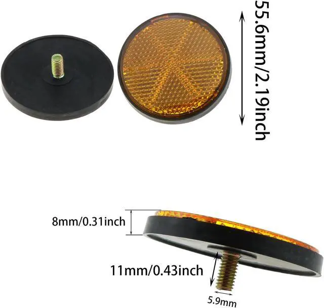Alt view image 2 of 5 - DGZZI Round Reflector 4PCS 2inch / 56mm Plastic Universal Screw Mount Reflective Warning Reflectors for Motorcycle Bike, Red and Orange