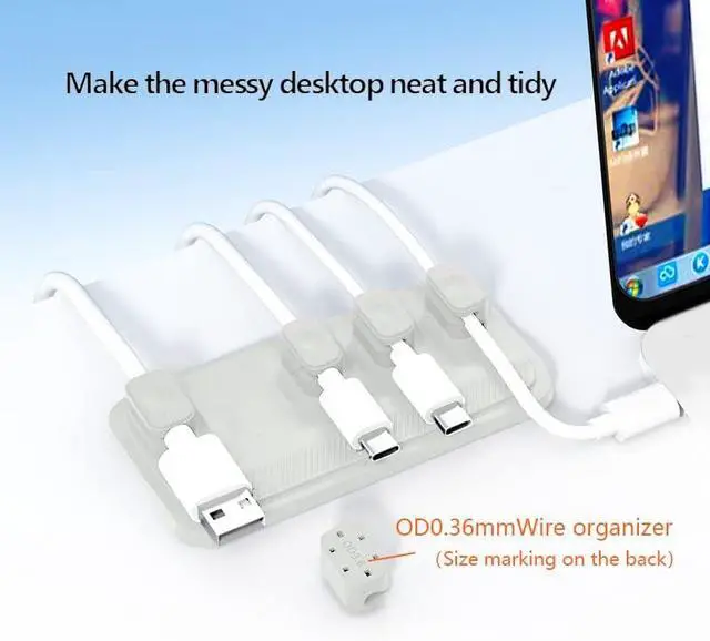 Alt view image 3 of 7 - Cord Organizer Cable Management Magnetic SHEEAST Multipurpose Cable Holder Desktop Cable Keeper Desk Organization, 5 Clips for USB C Cables, Micro Cables, Sticks to Wood Marble Metal Glass, Gray