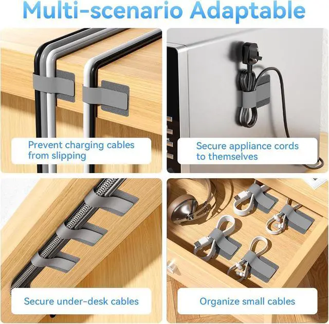 Alt view image 2 of 5 - 100Pcs Cable Straps Hook and Loop Cable Ties - Cable Holder for Desk Cable Management Under Desk - Computer Cord Organizer for Home Office Gaming Setup - Grey
