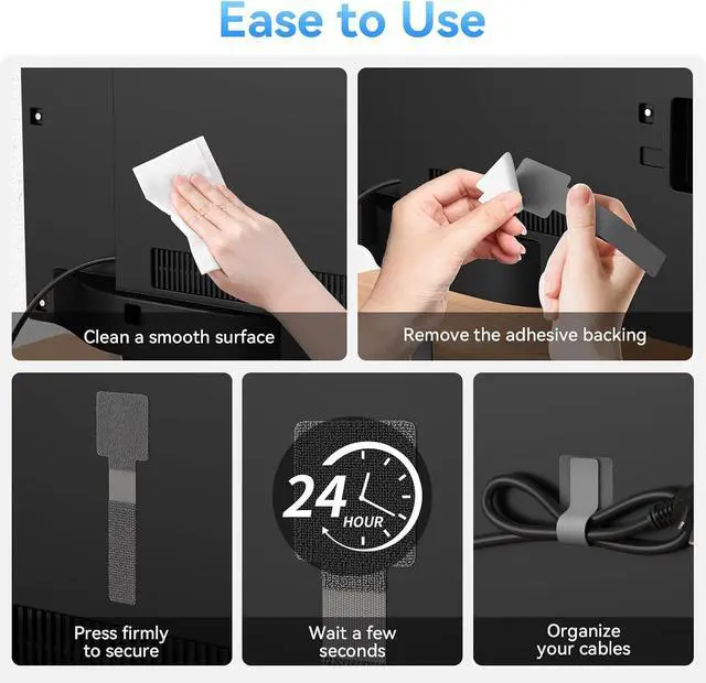 Alt view image 4 of 5 - 100Pcs Cable Straps Hook and Loop Cable Ties - Cable Holder for Desk Cable Management Under Desk - Computer Cord Organizer for Home Office Gaming Setup - Grey