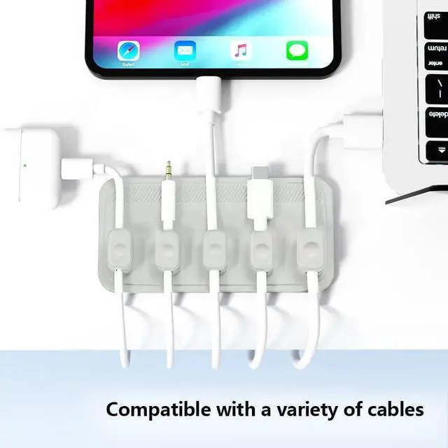 Alt view image 2 of 7 - Cord Organizer Cable Management Magnetic SHEEAST Multipurpose Cable Holder Desktop Cable Keeper Desk Organization, 5 Clips for USB C Cables, Micro Cables, Sticks to Wood Marble Metal Glass, Gray
