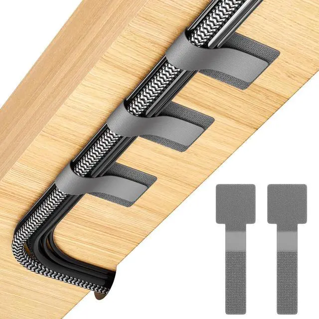 Main image of 100Pcs Cable Straps Hook and Loop Cable Ties - Cable Holder for Desk Cable Management Under Desk - Computer Cord Organizer for Home Office Gaming Setup - Grey