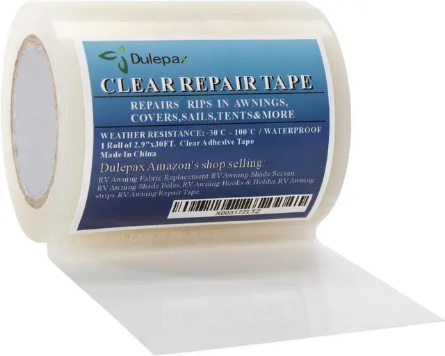 Main image of Dulepax-Tent Repair Tape,Awning Repair Tape,Boat Covers Repair,RV Covers Repair Kit,Tarp Repair,Canvas Pctch Kit,Sail Tape Etc...1 Roll of 30FT x 2.9"