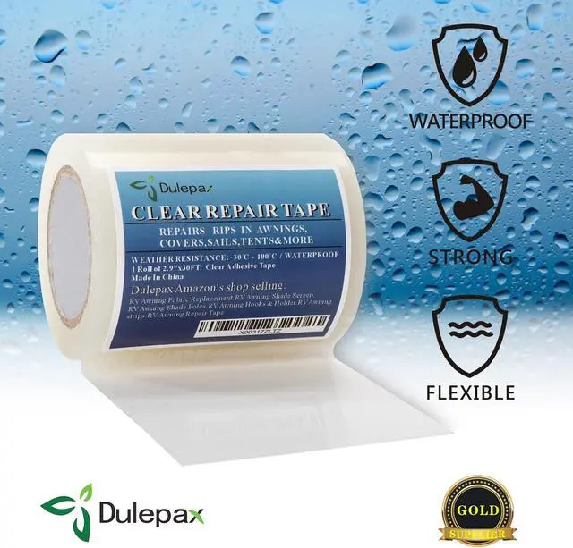 Alt view image 3 of 7 - Dulepax-Tent Repair Tape,Awning Repair Tape,Boat Covers Repair,RV Covers Repair Kit,Tarp Repair,Canvas Pctch Kit,Sail Tape Etc...1 Roll of 30FT x 2.9"