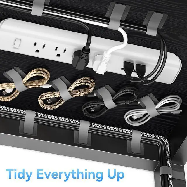 Alt view image 5 of 5 - 100Pcs Cable Straps Hook and Loop Cable Ties - Cable Holder for Desk Cable Management Under Desk - Computer Cord Organizer for Home Office Gaming Setup - Grey