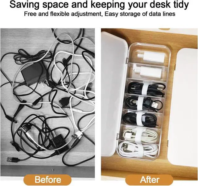 Alt view image 3 of 6 - Cable Organizer Box with 7 Wire Ties and 6 Magnetic Cable Clips, Desktop Cord Management Box with Dividers and Lid for Home Office Storage White