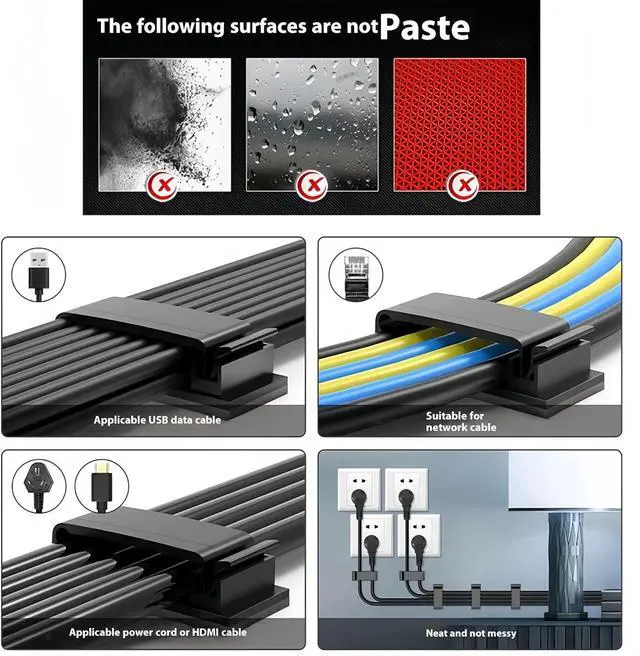Alt view image 6 of 7 - 25packs Self Adhesive Cable Management Clips,40.5mm/1.59in Black Durable Wire Organizers Cord Holder for TV, PC, Laptop, Ethernet, Desktop, Home, and Office