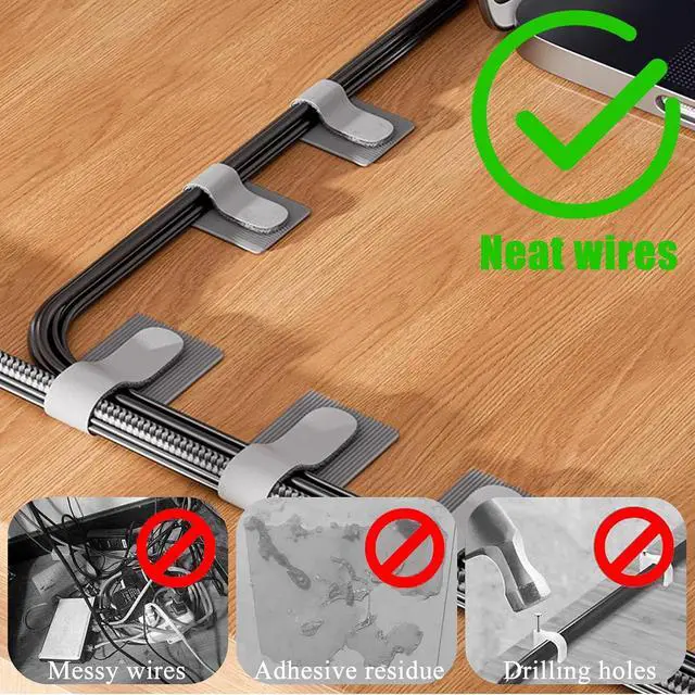 Alt view image 2 of 7 - 80PCS Hook and Loop Cable Ties, Under Desk Cable Management, Adhesive Cable Straps, Cord Management Hider Idea, Cord Organizer for Desk, Computer Accessories, Home Office Organization, Black+White